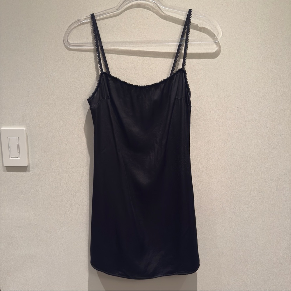 Pull&Bear Black Chemise Slip Lace & Small Bow Slip Dress Size Small